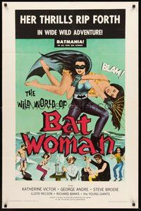 1w970 WILD WORLD OF BATWOMAN 1sh '66 cool artwork of sexy female super hero by J. Syphers!