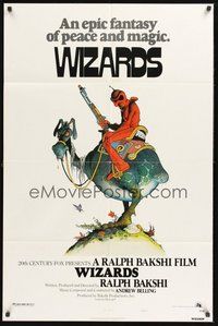 1w981 WIZARDS style A 1sh '77 Ralph Bakshi directed animation, cool fantasy art by William Stout!
