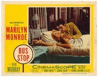 1x406 BUS STOP LC #5 '56 close up of Don Murray holding sexy naked Marilyn Monroe in bed!