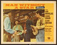 1x733 MAN WITHOUT A STAR LC #7 '55 cowboy points gun at tough Kirk Douglas!