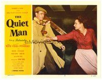 1x844 QUIET MAN LC #3 '51 great close image of John Wayne grabbing Maureen O'Hara, John Ford