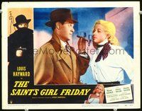 1x878 SAINT'S GIRL FRIDAY LC #5 '54 close up of Louis Hayward with cigar & sexy Diana Dors!