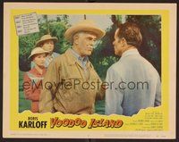 1x978 VOODOO ISLAND LC #2 '57 Beverly Tyler watches Boris Karloff talk to Elisha Cook!