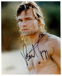 1y263 PATRICK SWAYZE signed color 8x10 REPRO still '03 soaking wet barechested c/u from Point Break!
