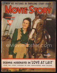 1y066 MOVIE STORY magazine March 1941 great smiling portrait of Deanna Durbin with horse!