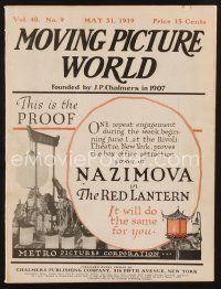 1y054 MOVING PICTURE WORLD exhibitor magazine May 31, 1919 Chaplin, Theda Bara, Auction of Souls!