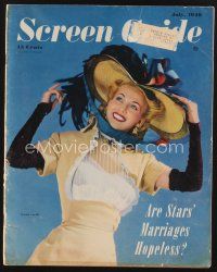 1y074 SCREEN GUIDE magazine July 1946 portrait of Carole Landis from A Scandal in Paris!