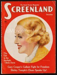 1y079 SCREENLAND magazine December 1935 profile art portrait of Bette Davis by Charles Sheldon!