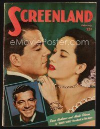 1y081 SCREENLAND magazine February 1948 romantic c/u of Dana Andrews & Merle Oberon in Night Song!