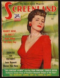 1y080 SCREENLAND magazine September 1942 close up of sexy Joan Fontaine in The Constant Nymph!