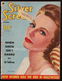 1y086 SILVER SCREEN magazine October 1939 wonderful art portrait of Greta Garbo by Marland Stone!