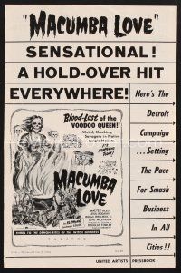 1y137 MACUMBA LOVE pressbook '60 weird, shocking savagery in native jungle, art of voodoo queen!