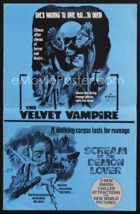 1y159 SCREAM OF THE DEMON LOVER/VELVET VAMPIRE pressbook '70s waiting to love you to death!