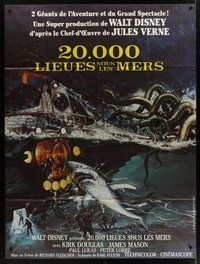 1z078 20,000 LEAGUES UNDER THE SEA French 1p R70s Jules Verne classic, cool deep sea sci-fi art!