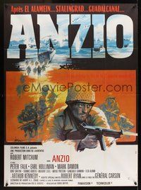 1z093 ANZIO French 1p '68 Lo Sbarco di Anzio, Robert Mitchum, different art by Georges Kerfyser!
