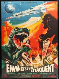 1z141 DESTROY ALL MONSTERS French 1p '70 Godzilla, different art with King Kong by Belinsky!
