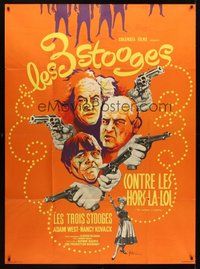 1z292 OUTLAWS IS COMING French 1p '65 The Three Stooges with Curly-Joe, different art by Kerfyser!