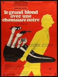 1z344 TALL BLOND MAN WITH ONE BLACK SHOE French 1p '72 great wacky artwork by Herve Morvan!