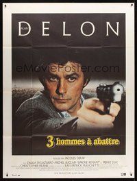 1z350 THREE MEN TO DESTROY French 1p '80 cool super close image of Alain Delon pointing gun!