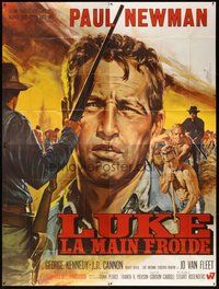 1z013 COOL HAND LUKE French 4p '67 great different art of Paul Newman by Jean Mascii!