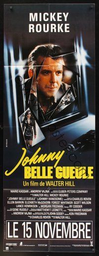 1z040 JOHNNY HANDSOME advance French door-panel'89 directed by Walter Hill,close up of Mickey Rourke