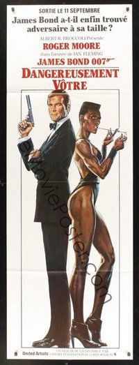 1z057 VIEW TO A KILL French door-panel '85 art of Roger Moore as James Bond 007 by Daniel Goozee!