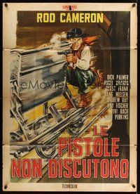 1z633 BULLETS DON'T ARGUE Italian 1p '64 Copizzi art of Rod Cameron on railroad with smoking gun!