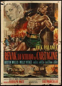 1z513 BARBARIANS Italian 2p '60 cool different artwork of chained Jack Palance!