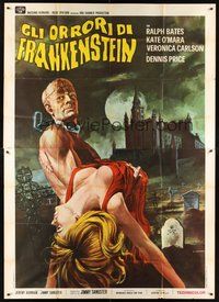 1z548 HORROR OF FRANKENSTEIN Italian 2p '72 Hammer, different Crovato art of monster & sexy girl!
