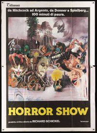 1z403 HORROR SHOW Italian 2p '80 great art of Lugosi, Hitchcock, Karloff, Chris Lee, and many more!