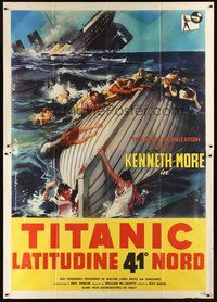 1z411 NIGHT TO REMEMBER Italian 2p '58 Titanic biography, completely different Biffignandi art!