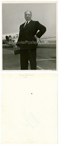 2a013 ALFRED HITCHCOCK candid 8x11 key book still '47 standing on runway about to get on plane!