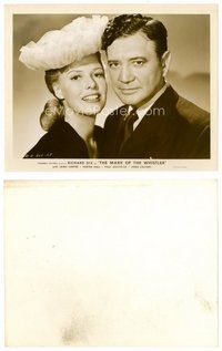 2a407 MARK OF THE WHISTLER 8x10 still '44 great close-up portrait of Richard Dix & Janis Carter!