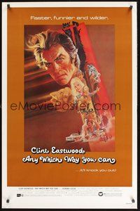 2b008 ANY WHICH WAY YOU CAN 1sh '80 cool artwork of Clint Eastwood & Clyde by Bob Peak!