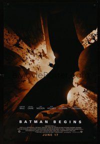 2b126 BATMAN BEGINS advance DS 1sh '05 great image of Christian Bale as the Caped Crusader!