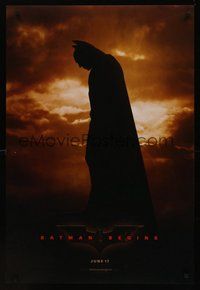 2b127 BATMAN BEGINS teaser DS 1sh '05 great image of Christian Bale as the Caped Crusader!