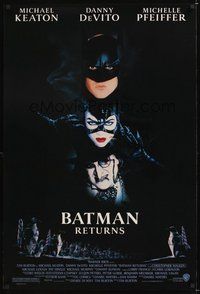 2b128 BATMAN RETURNS 1sh '92 Michael Keaton, Danny DeVito, Michelle Pfeiffer, Tim Burton