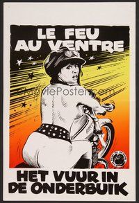 2b554 LE FEU AU VENTRE Belgian '70s biker sexploition, wild art of naked woman on motorcycle!