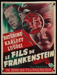 2b642 SON OF FRANKENSTEIN Belgian R50s cool art of Boris Karloff as the monster, Basil Rathbone!