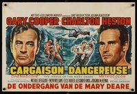 2b701 WRECK OF THE MARY DEARE Belgian '59 portrait art of Gary Cooper & Charlton Heston!