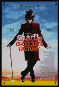 2b141 CHARLIE & THE CHOCOLATE FACTORY advance DS 1sh '05 Johnny Depp as Willy Wonka, Tim Burton!