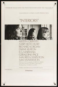 2b048 INTERIORS style B 1sh '78 Woody Allen, Diane Keaton, Mary Beth Hurt, Kristin Griffith