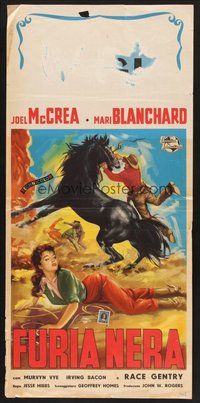 2b269 BLACK HORSE CANYON Italian locandina '54 Joel McCrea, Mari Blanchard, art of outlaw stallion!