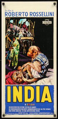 2b338 INDIA Italian locandina '59 directed by Roberto Rossellini, great Manfredo art!