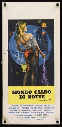 2b362 MONDO CALDO DI NOTTE Italian locandina '62 art of sexy showgirl performing in nightclub!