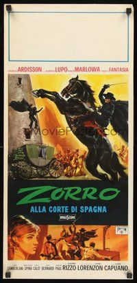 2b434 ZORRO IN THE COURT OF SPAIN Italian locandina '62 action art of masked hero on rearing horse!