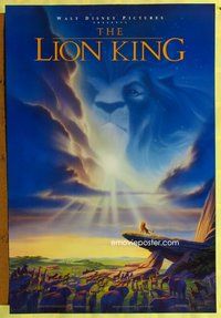 2b186 LION KING DS 1sh '94 Disney Africa jungle cartoon, Simba on Pride Rock with Mufasa in sky!