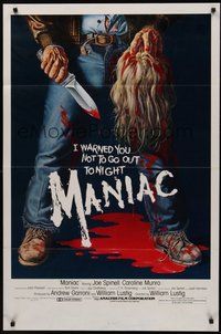 2b060 MANIAC 1sh '80 most classic gory Gaia horror artwork of killer holding severed head!