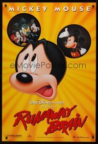 2b211 RUNAWAY BRAIN DS 1sh '95 Disney, great huge Mickey Mouse Jekyll & Hyde cartoon image!
