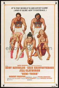 2b078 SEMI-TOUGH 1sh '77 Burt Reynolds, Kris Kristofferson, sexy girls & football art by McGinnis!